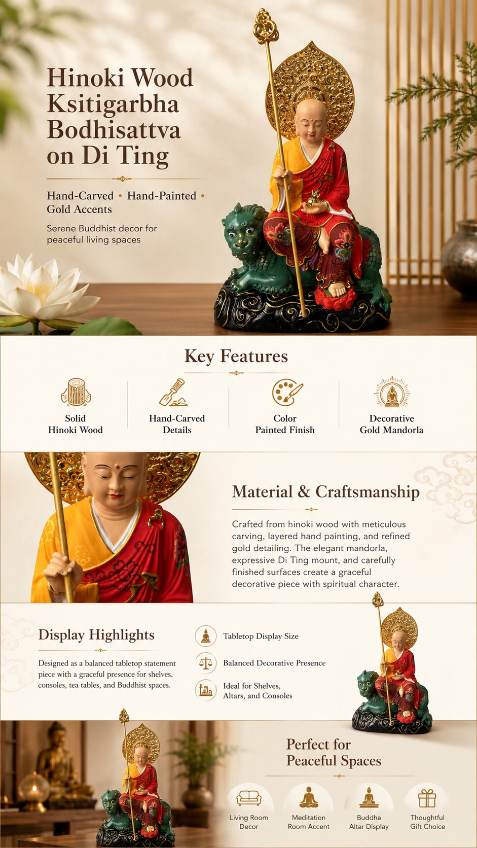 Di Ting and Ksitigarbha Bodhisattva Wood Statue, approved main product view.