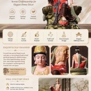Painted Guan Yin Bodhisattva Wood Figurine, approved detail product view.