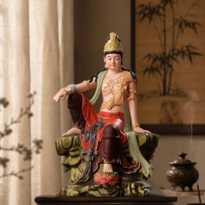 Painted Guan Yin Bodhisattva Wood Figurine, approved scene product view.