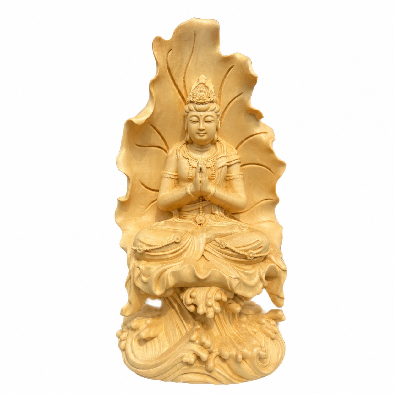Lotus Guanyin Bodhisattva Wood Statue, approved main product view.