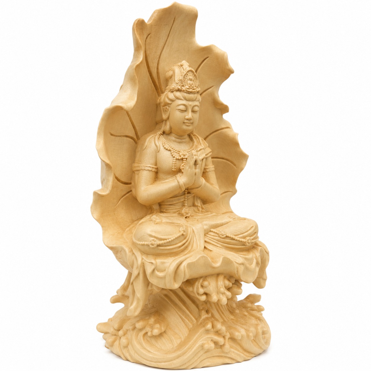Lotus Guanyin Bodhisattva Wood Statue, approved main product view.