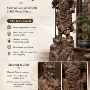 Guan Gong Wood Statue, approved detail product view.