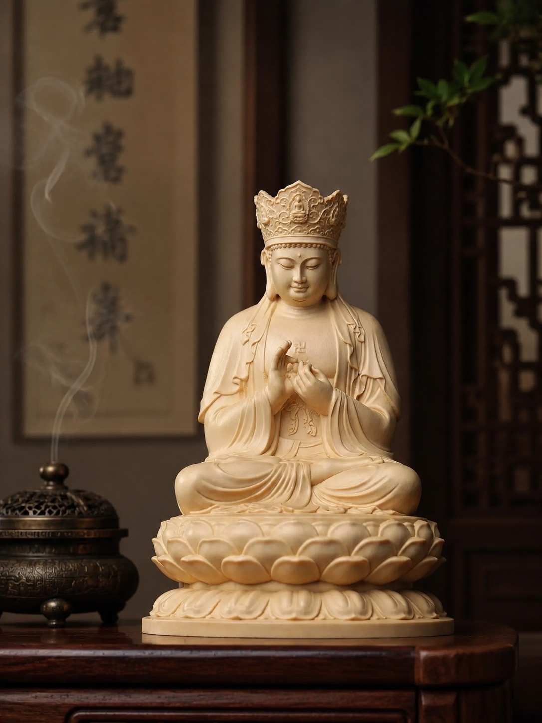 Vairocana Buddha Wood Statue, approved main product view.