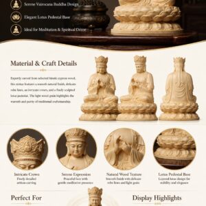 Vairocana Buddha Wood Statue, approved detail product view.