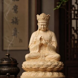 Vairocana Buddha Wood Statue, approved scene product view.
