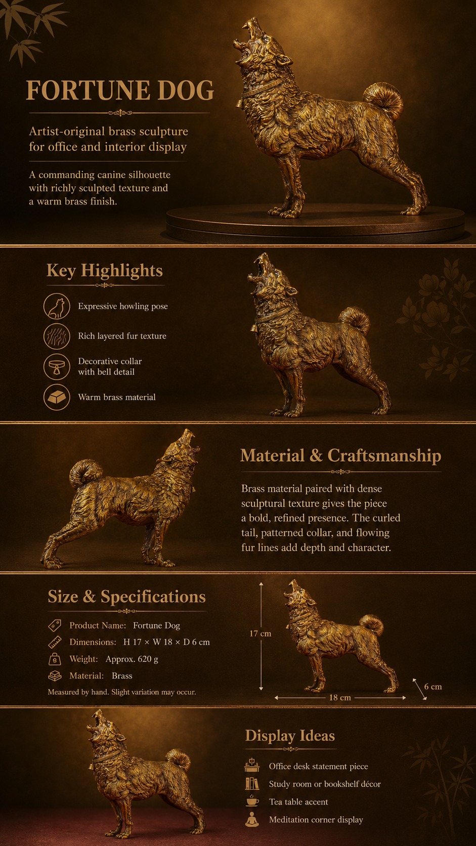 Dog Brass Sculpture, approved detail product view.
