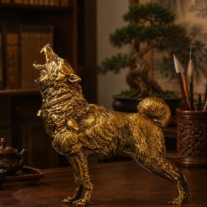 Dog Brass Sculpture, approved scene product view.