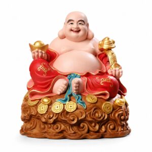 Maitreya Buddha Smiling Wood Statue, approved main product view.