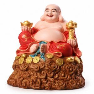 Maitreya Buddha Smiling Wood Statue, approved main product view.