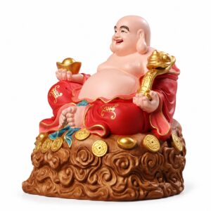 Maitreya Buddha Smiling Wood Statue, approved main product view.