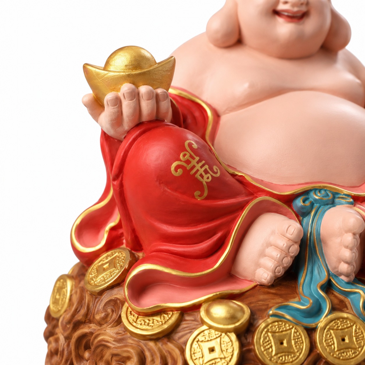 Maitreya Buddha Smiling Wood Statue, approved main product view.
