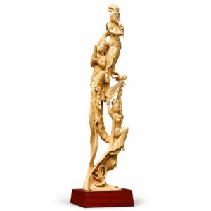 Dunhuang Flying Apsaras Lute Playing Lady Wood Statue, approved main product view.