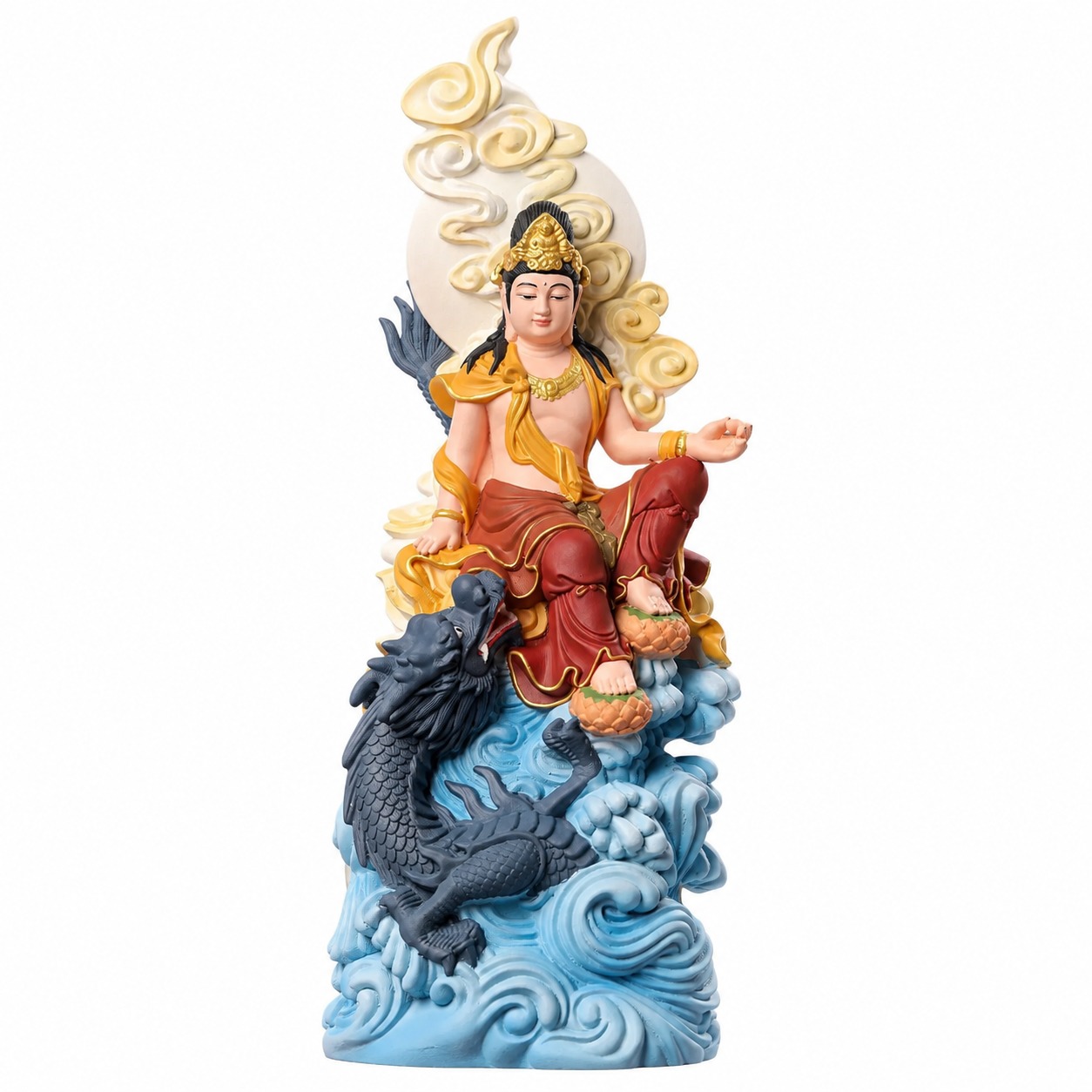 Guanyin Bodhisattva Riding Dragon Wood Statue, approved main product view.