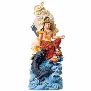 Guanyin Bodhisattva Riding Dragon Wood Statue, approved main product view.