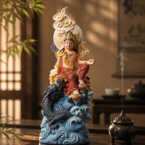Guanyin Bodhisattva Riding Dragon Wood Statue, approved main product view.