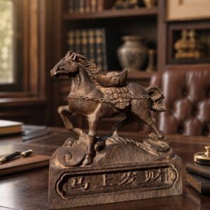 Horse Wood Statue, approved scene product view.