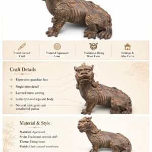 Di Ting Wood Statue Mythical Beast Figurine, approved main product view.