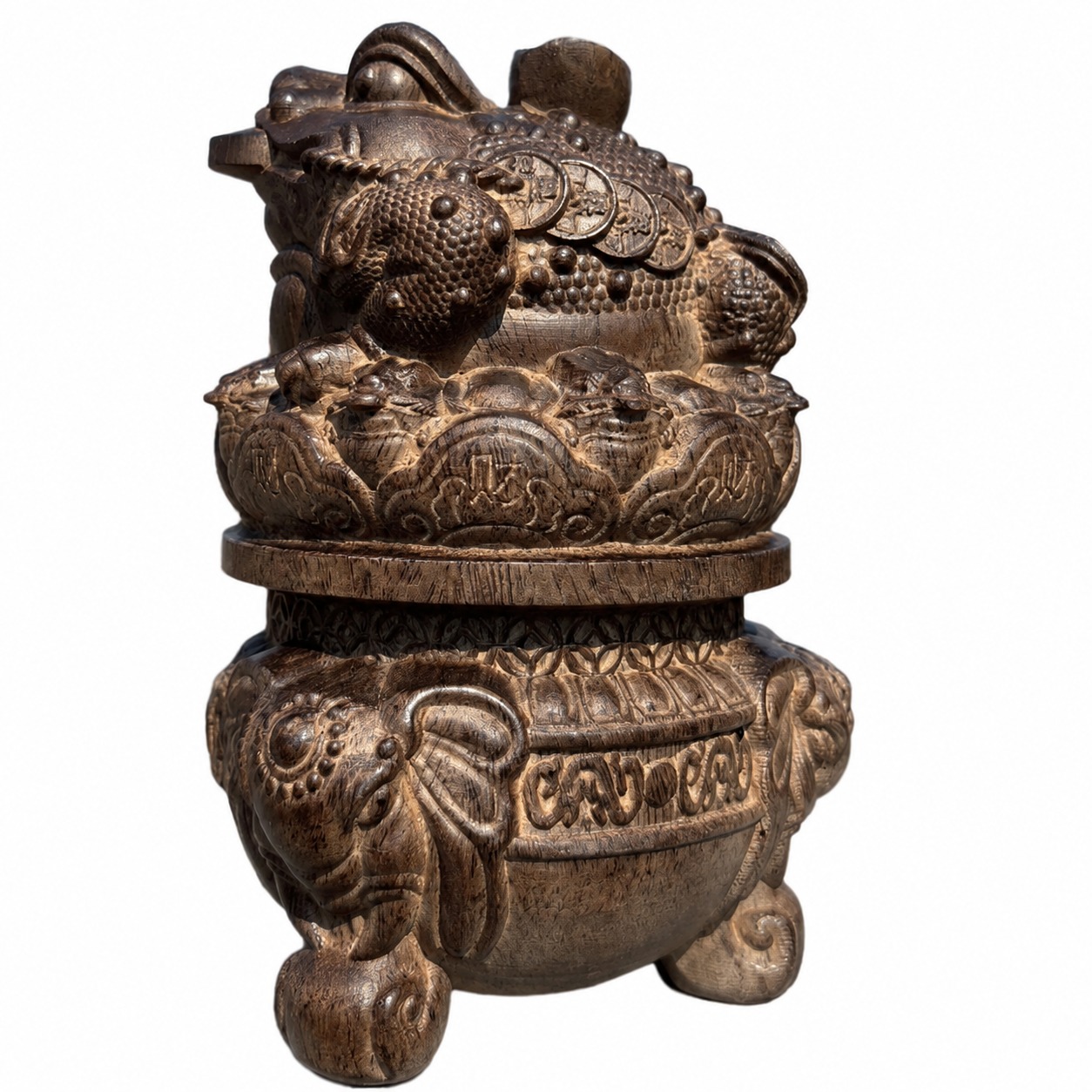 Three Legged Toad Basin Wood Sculpture, approved main product view.