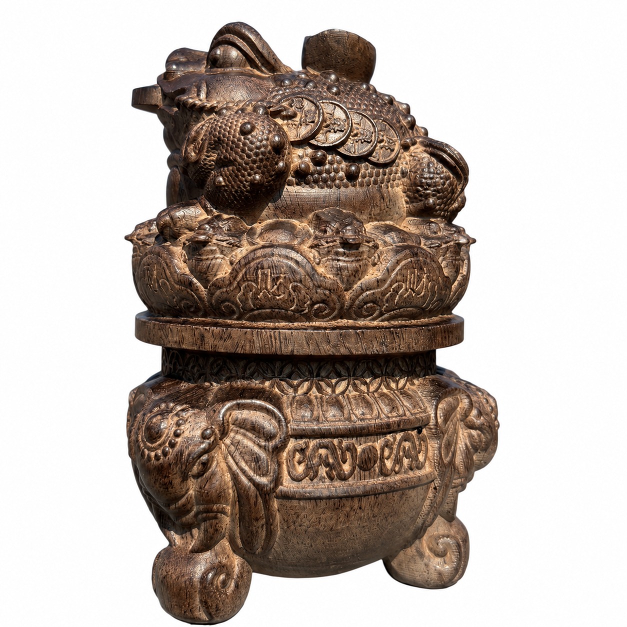 Three Legged Toad Basin Wood Sculpture, approved main product view.