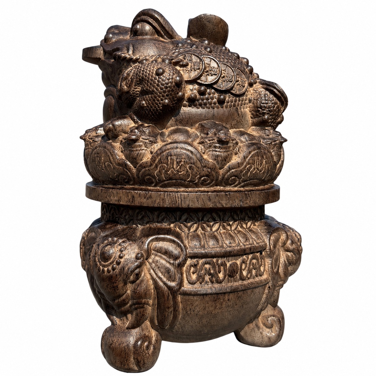 Three Legged Toad Basin Wood Sculpture, approved main product view.