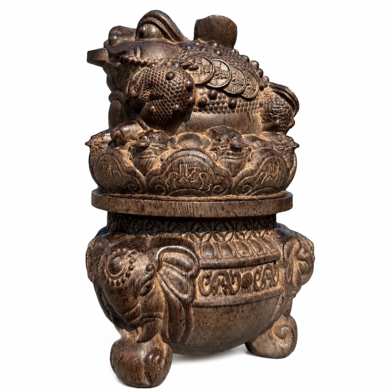 Three Legged Toad Basin Wood Sculpture, approved main product view.