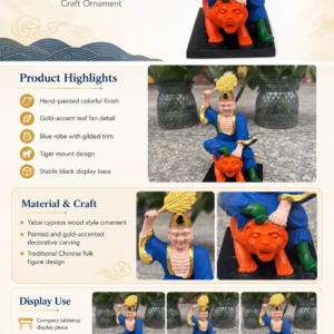 Painted Jigong Living Buddha Wood Statue, approved detail product view.
