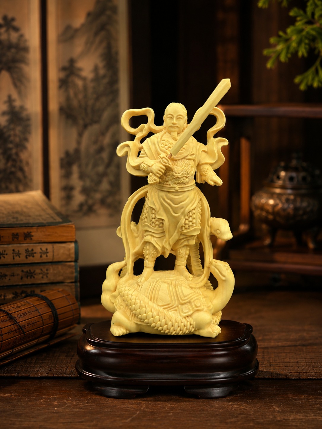Xuantian Shangdi Zhenwu Wood Statue, approved scene product view.