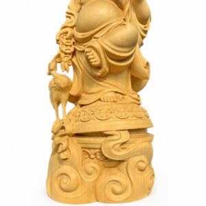 Approved product image of Maitreya Laughing Buddha Wood Statue. Inspect the listed facts separately.