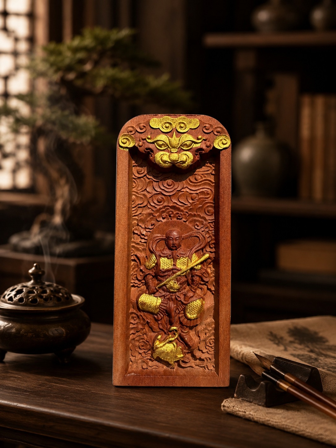 Wood Token Five Command Statue, approved scene product view.