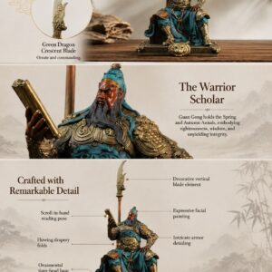 Guan Gong Reading Spring Autumn Annals Copper Alloy Statue, approved detail product view.