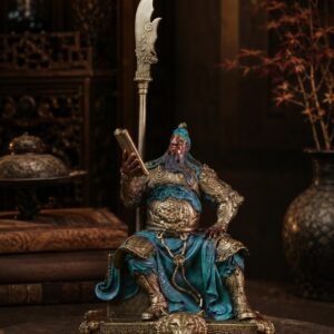 Guan Gong Reading Spring Autumn Annals Copper Alloy Statue, approved scene product view.