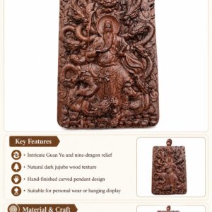 Guan Gong Nine Dragon Wood Pendant Amulet, approved detail product view.