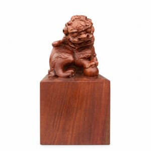 Guardian Lion Seal Ornament Wood Sculpture, approved main product view.