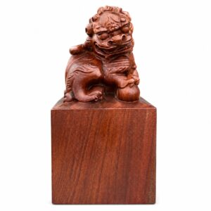 Guardian Lion Seal Ornament Wood Sculpture, approved main product view.