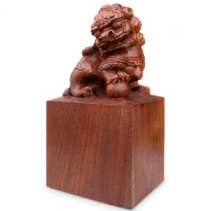 Guardian Lion Seal Ornament Wood Sculpture, approved main product view.
