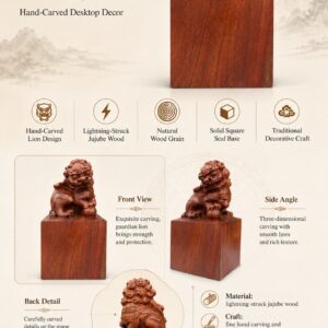 Guardian Lion Seal Ornament Wood Sculpture, approved main product view.