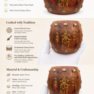 Dharma Drum Ornament Desktop Wood Figurine, approved detail product view.