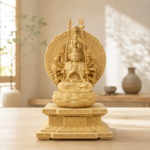 Eleven Faced Thousand Armed Bodhisattva Wood Statue, approved hero product view.