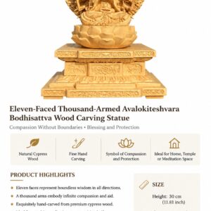 Eleven Faced Thousand Armed Bodhisattva Wood Statue, approved detail product view.