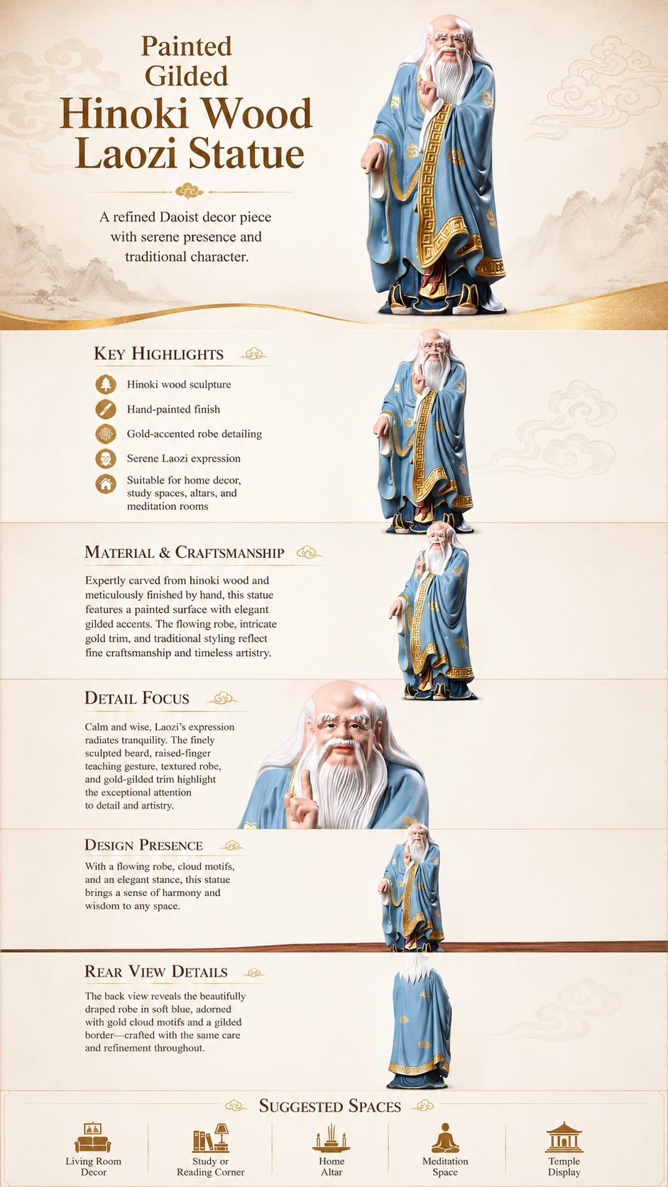 Laozi Wood Statue, approved main product view.
