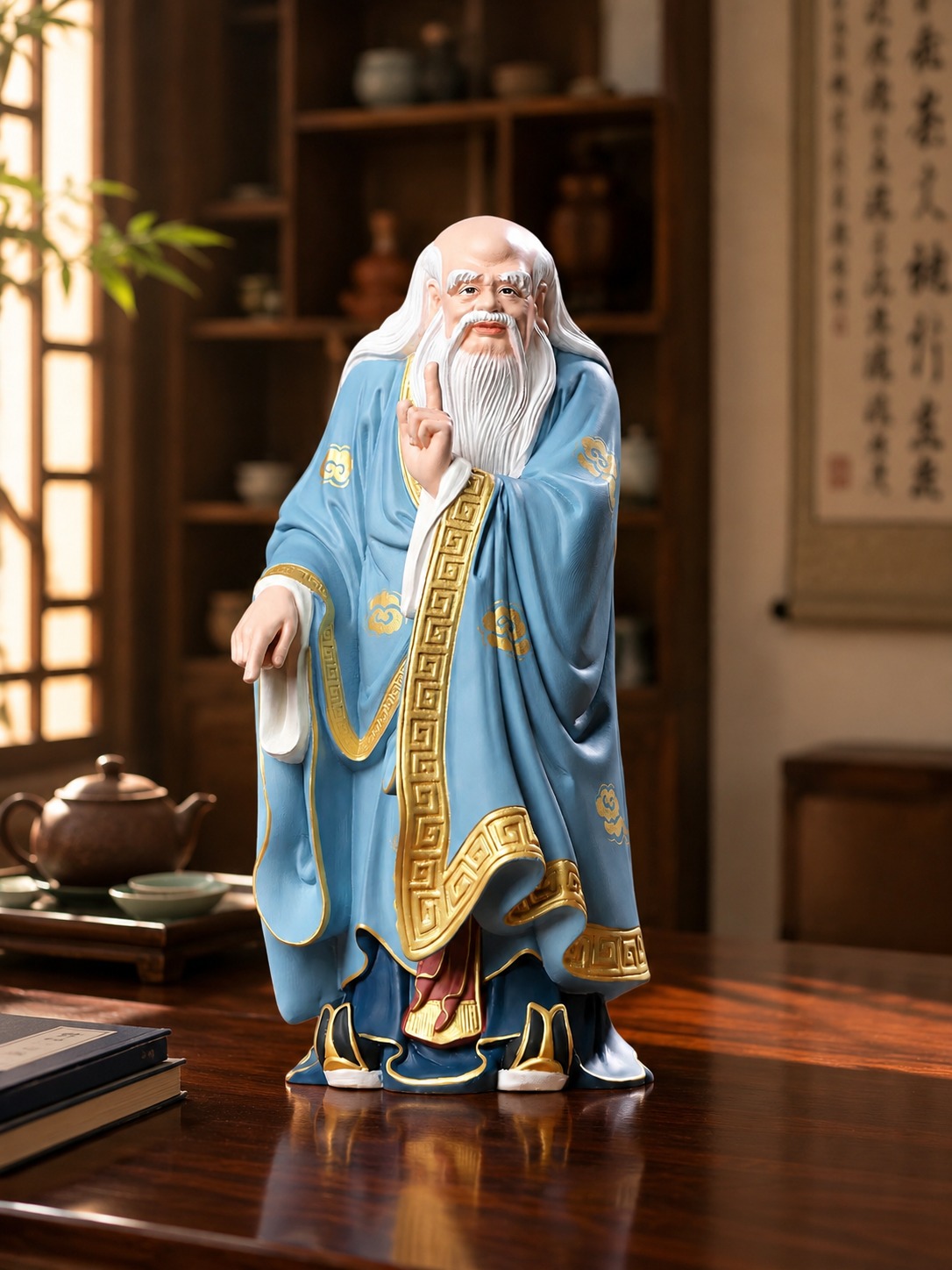 Laozi Wood Statue, approved scene product view.