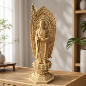 Ksitigarbha Bodhisattva Wood Statue, approved hero product view.
