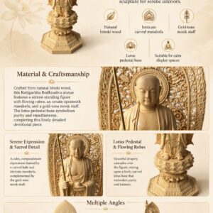 Ksitigarbha Bodhisattva Wood Statue, approved detail product view.