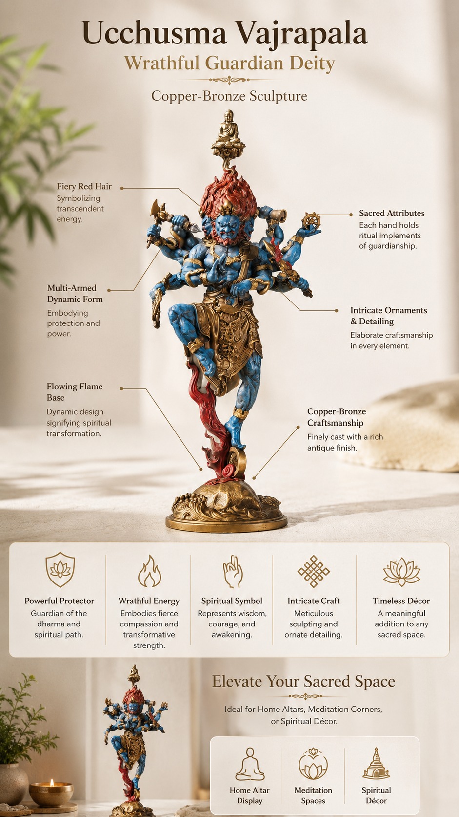 Ucchusma Vajrapani Brass Statue, approved detail product view.