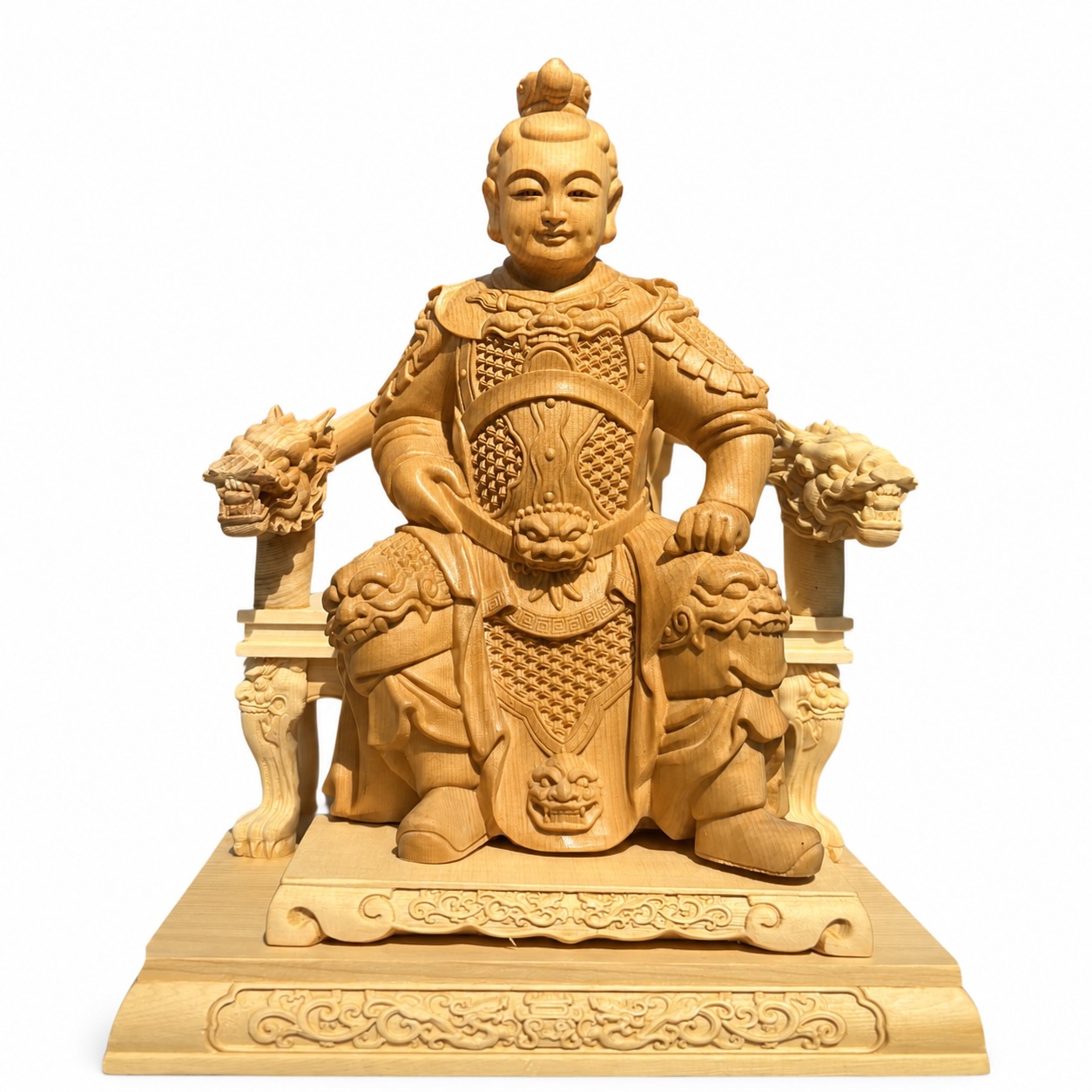 Nezha Wood Statue Third Prince Marshal Figurine, approved main product view.