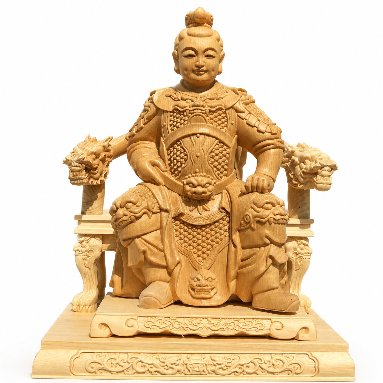 Nezha Wood Statue Third Prince Marshal Figurine, approved main product view.