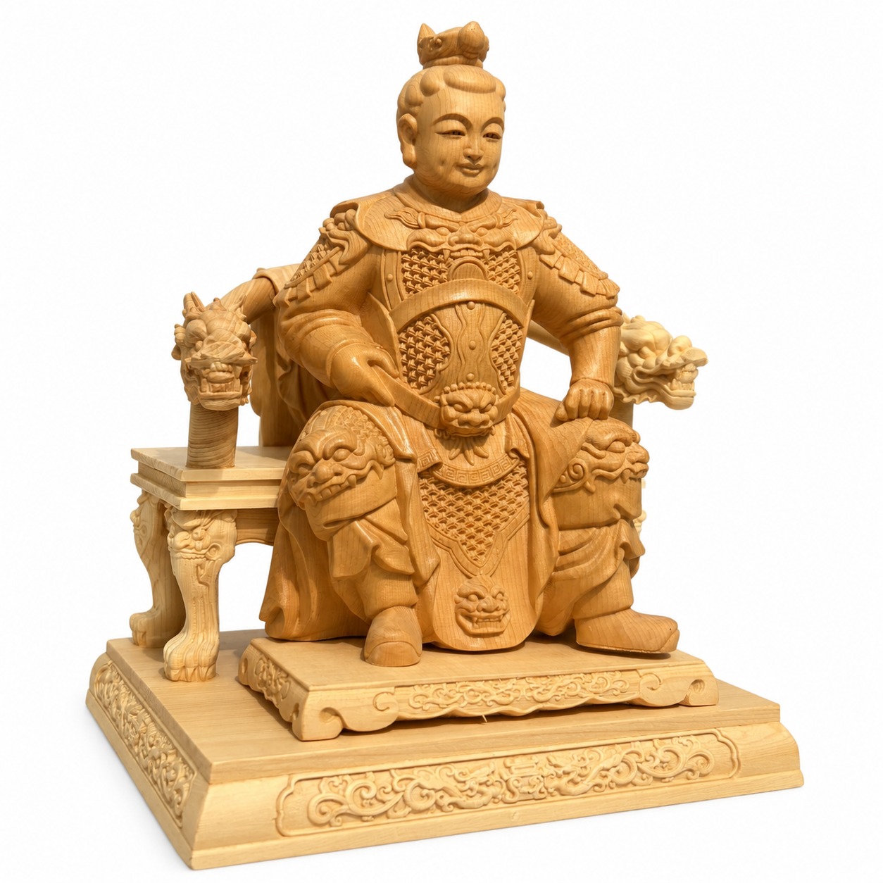 Nezha Wood Statue Third Prince Marshal Figurine, approved main product view.