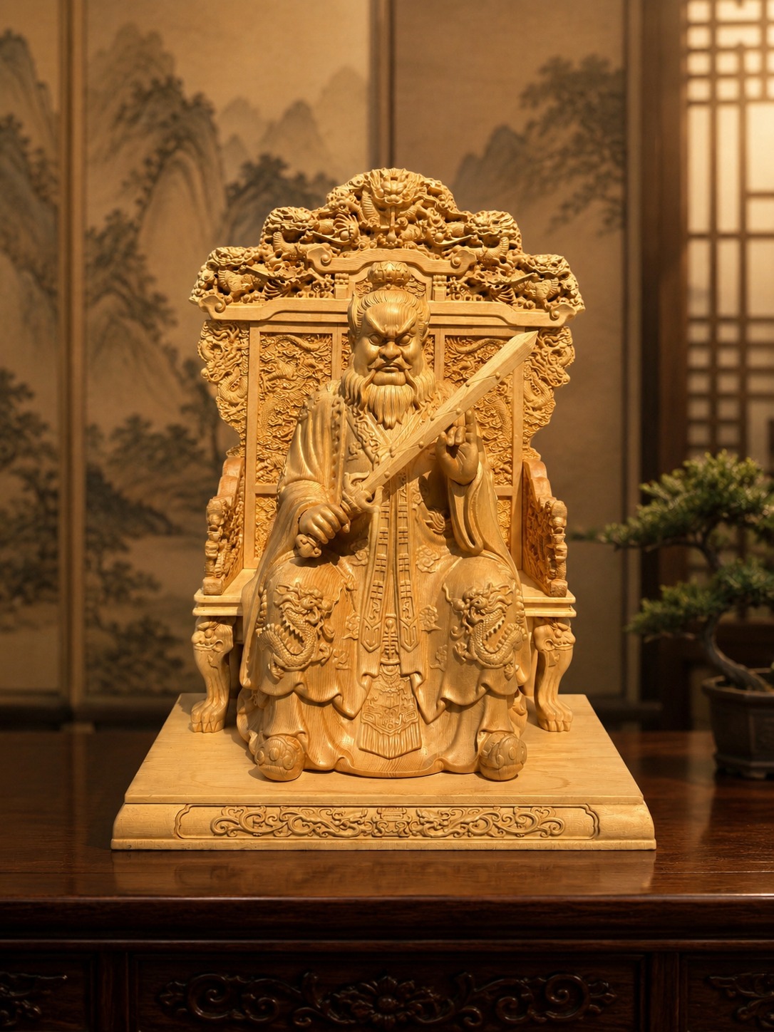 Zhang Daoling of Longhu Mountain Wood Statue, approved main product view.