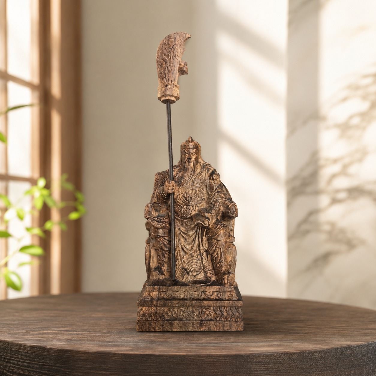 Approved product image of the Guan Yu Reading Wood Statue