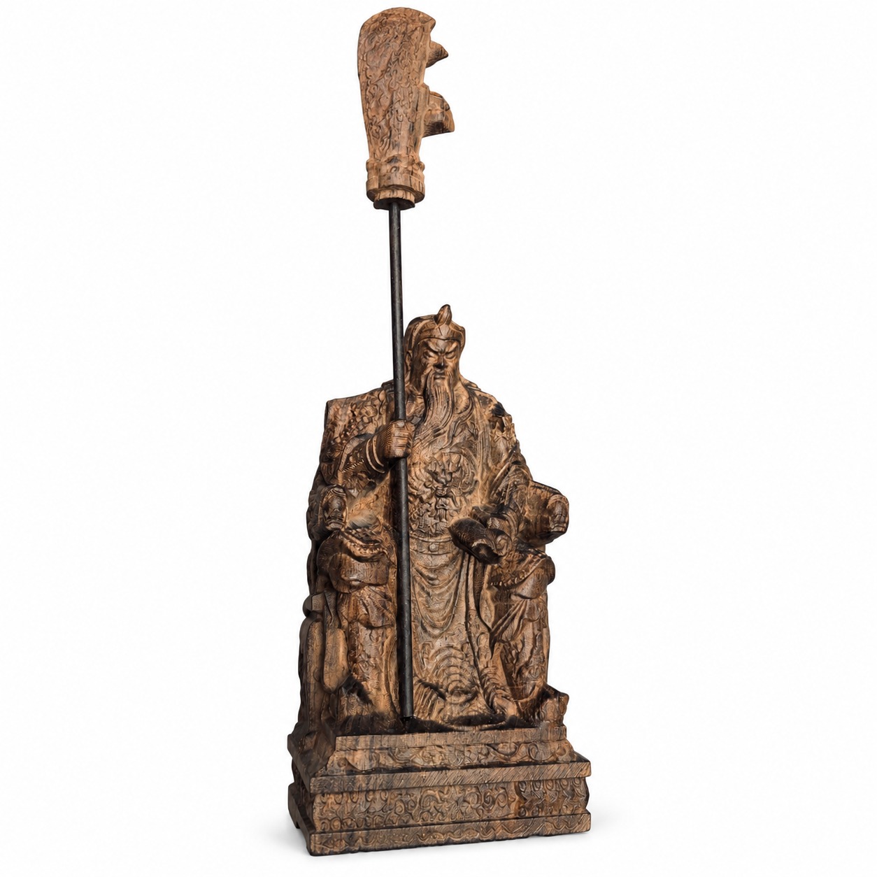 Approved product image of Guan Yu Reading Wood Statue. Inspect the listed facts separately.
